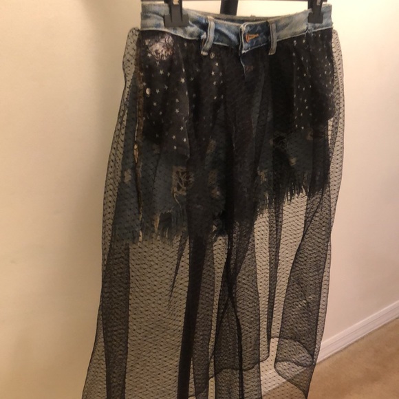 2 in 1 mesh skirt with jeans short mid length black color very good condition - Picture 3 of 10